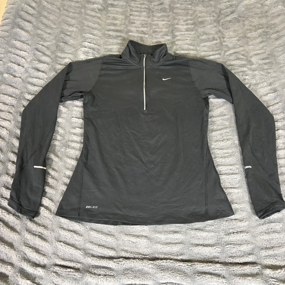 Nike Dri-FIT Women Black 1/2 Zip Running Pullover Long Sleeve Shirt Small AT487